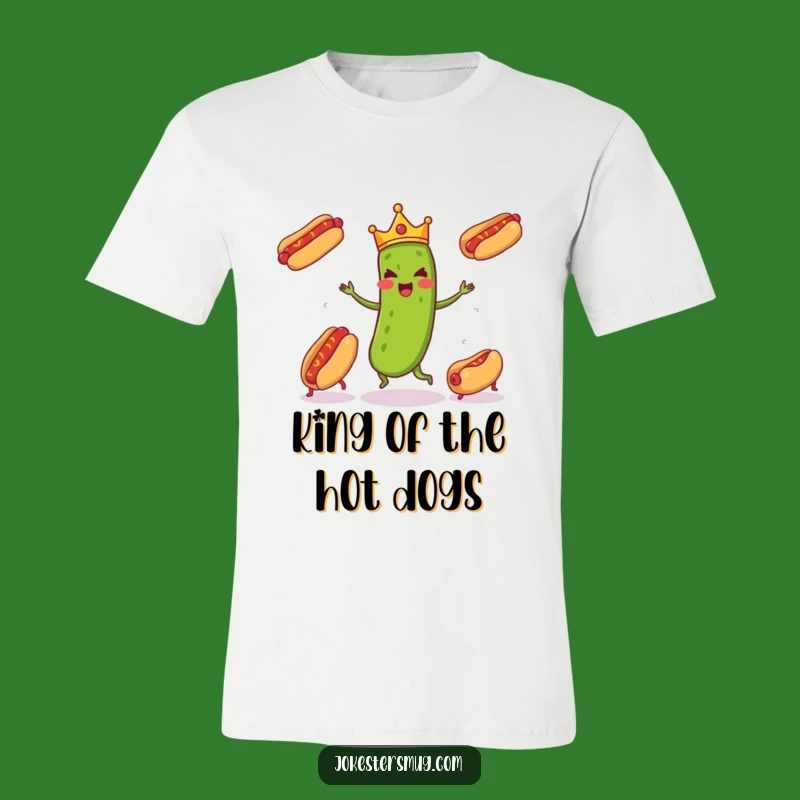 Funny Pickle Juggling T-Shirt, Royal Hot Dog Chaos, Quirky Gift Tee