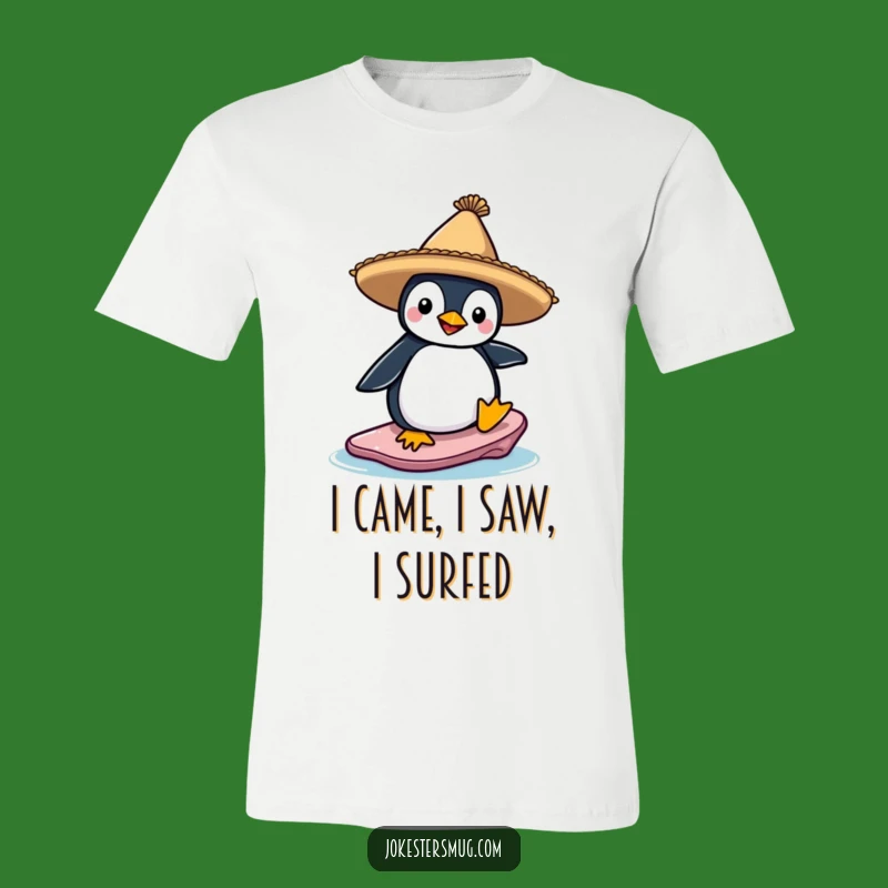 Funny Sombrero Penguin Surf T-Shirt: Hilarious Beach Party Outfit