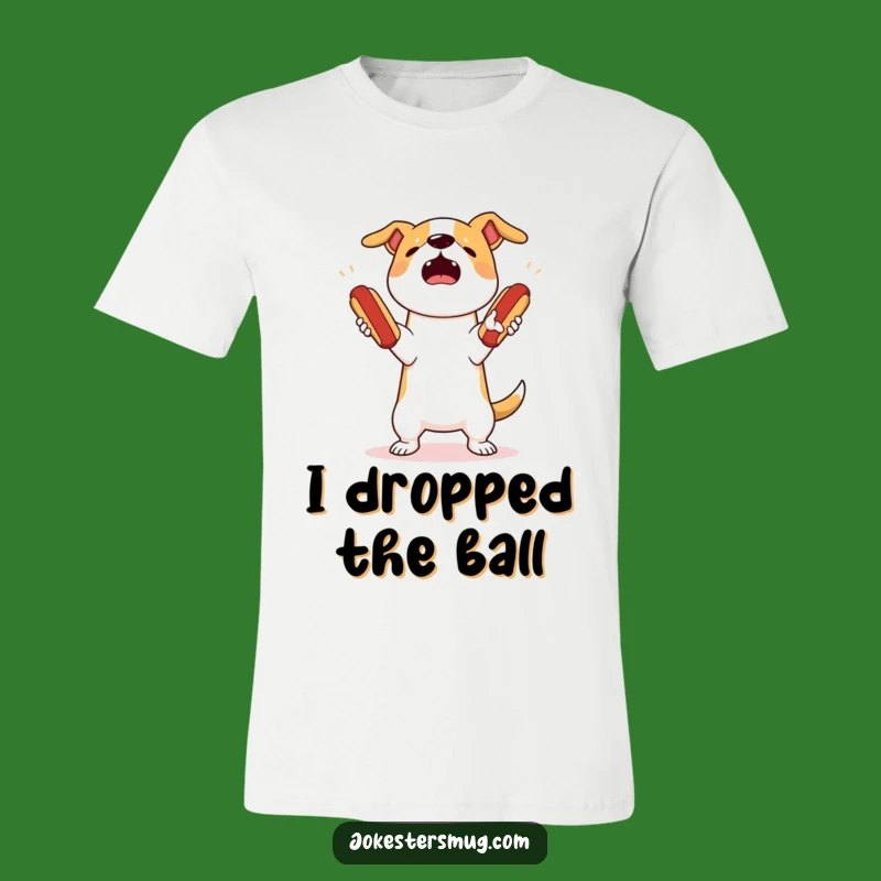 Funny Dog Juggling T-Shirt: Hot Dog Drop Tee for Playful Vibes