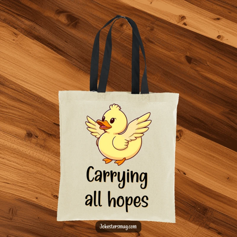 Funny rubber duck flying tote bag, with feathered wings, humorous and practical accessory, an excellent funny gift.