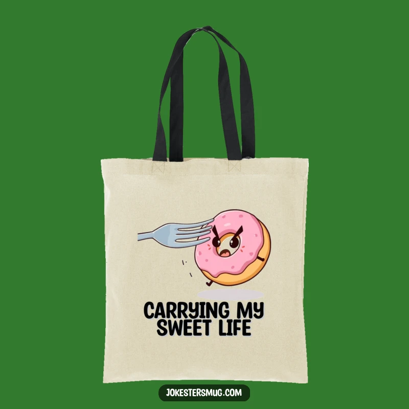 Funny Donut Escape Tote Bag: Carry Your World With A Scared Donut And A Fork - Practical Funny Gift!
