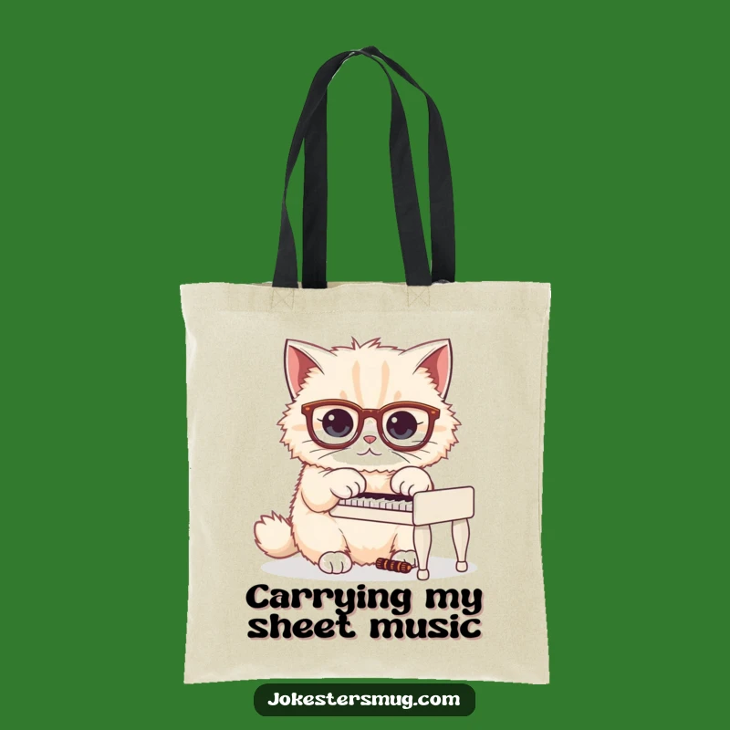 Funny Cat Piano Tote Bag: Fluffy Spectacled Musician, Chic Humorous Accessory