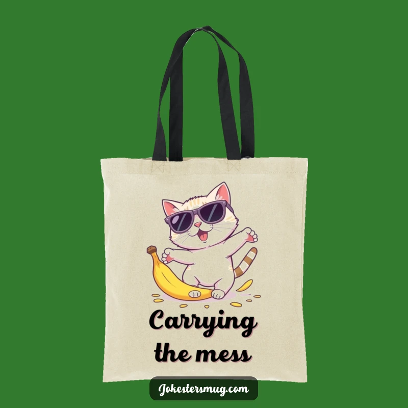 Funny Cat Sunglasses Tote Bag: Carry Chaos with Banana Peel Design