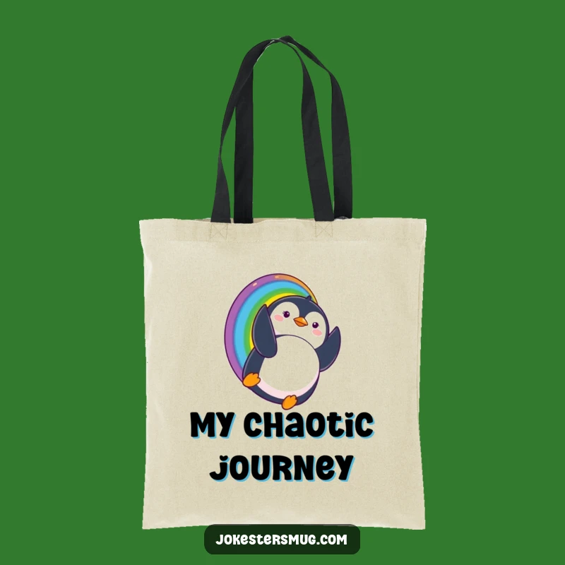 Funny Penguin Rainbow Tote Bag Carry Surprise Landing Whimsical Gift