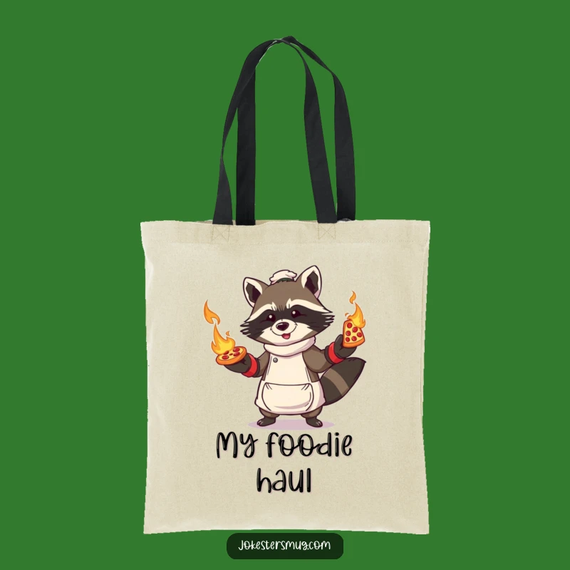 Funny Raccoon Pizza Tote Bag: Carry Your Feast with this Flaming Juggler