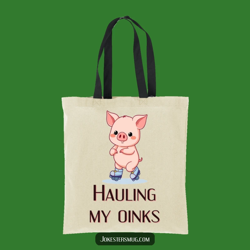 Funny Roller Skating Pig Tote Bag: Carry Your Fun On the Go Gift